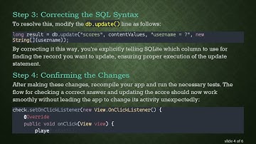 Resolving Score Update Issues in SQLite for Android Apps