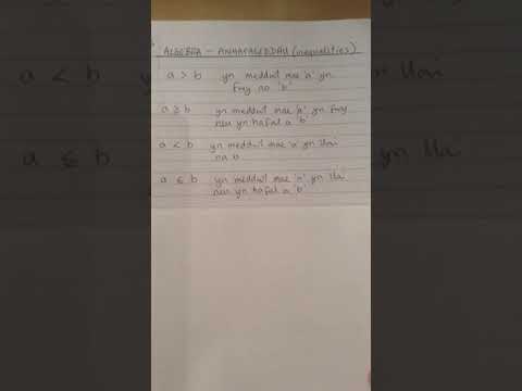 #43 Algebra- anhafaleddau, beth yw ystyr y symbolau? Inequalities and meanings. Cymraeg