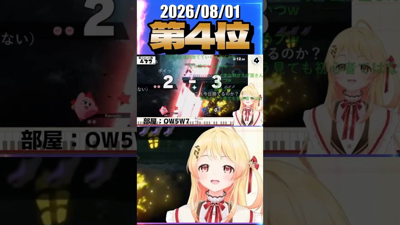8/1 草コメント数ランキング第4位 #音乃瀬奏 0時間17分ごろ