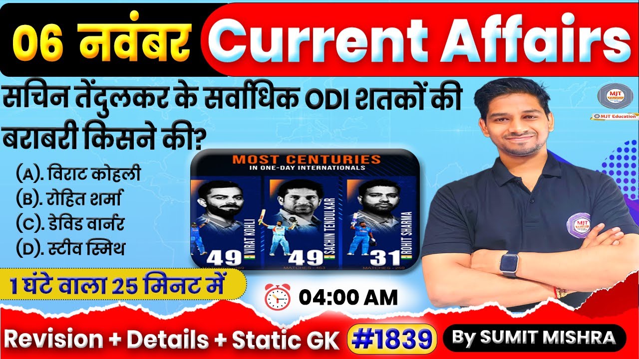 6 Nov : Current Affairs 2023 | Daily Current Affairs in hindi | Today ...