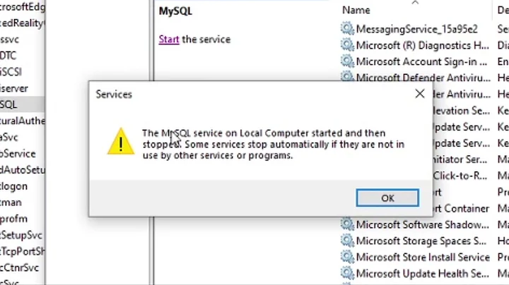 Mysql service on local computer started and then stopped. Some service stop automatically if they...