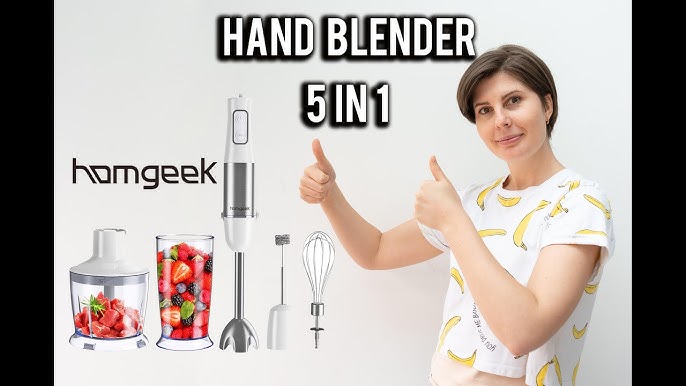 Bonsenkitchen Immersion Handheld Blender, Stainless Steel Hand Stick Blender, 20-speed 4-in-1 Hand Blender Hb3203, White