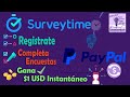 Surveytime Como ganar dinero Paypal 👏 $1 al INSTANTE (#EncuestasPaypal)