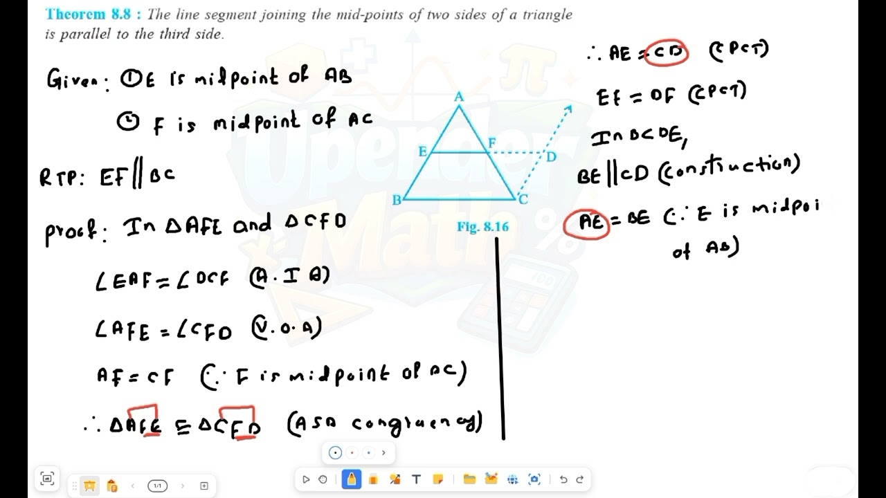 Grade 9 Math || Quadrilaterals  || Theorem 8.8 Midpoint Theorem Proof 