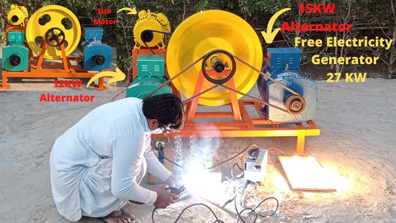 Free Electricity Generator 2 Alternator 15KW And 12KW & 3HP Electric