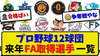 【来季FA】プロ野球12球団 来年FA取得選手一覧【最新・反応集】プロ野球【なんJ・2ch・5ch】