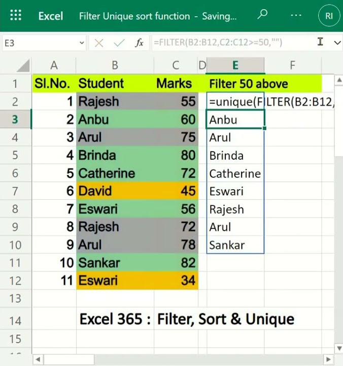  excel data filter with sort unique function shorts youtube