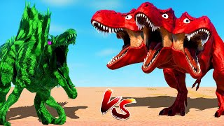 3Head Red T-Rex Vs Green Ice Spinosaurus Vs 3Head Spiderman I-Rex Juric World Evolution