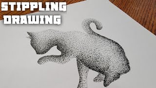 Stippling Drawing #57 - How to Draw a Cute Cat Using Dots| Pencil Drawing Portrait | Stippling Art