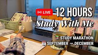 12-HOUR STUDY WITH ME 🔴 LIVE | Pomodoro 50/10 🔥 Fireplace