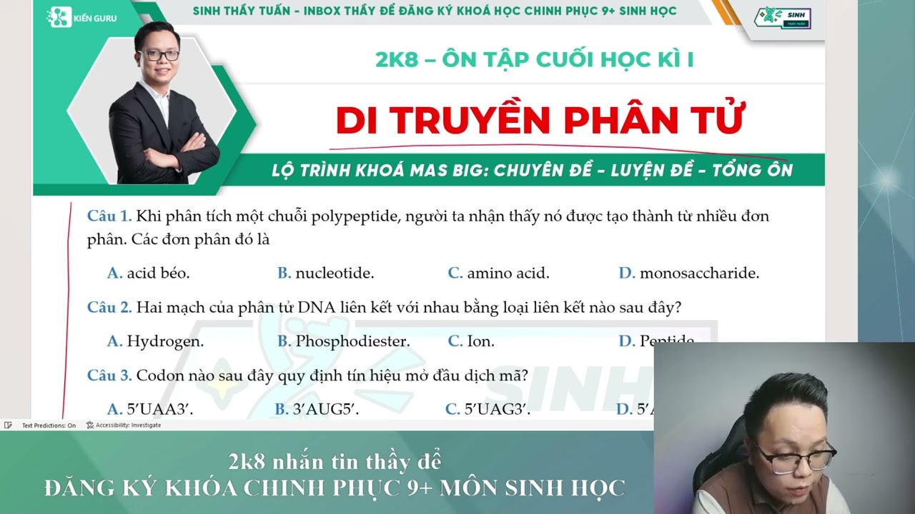 ÔN TẬP DI TRUYỀN PHÂN TỬ || ÔN TẬP CUỐI HỌC KÌ I - BUỔI 1