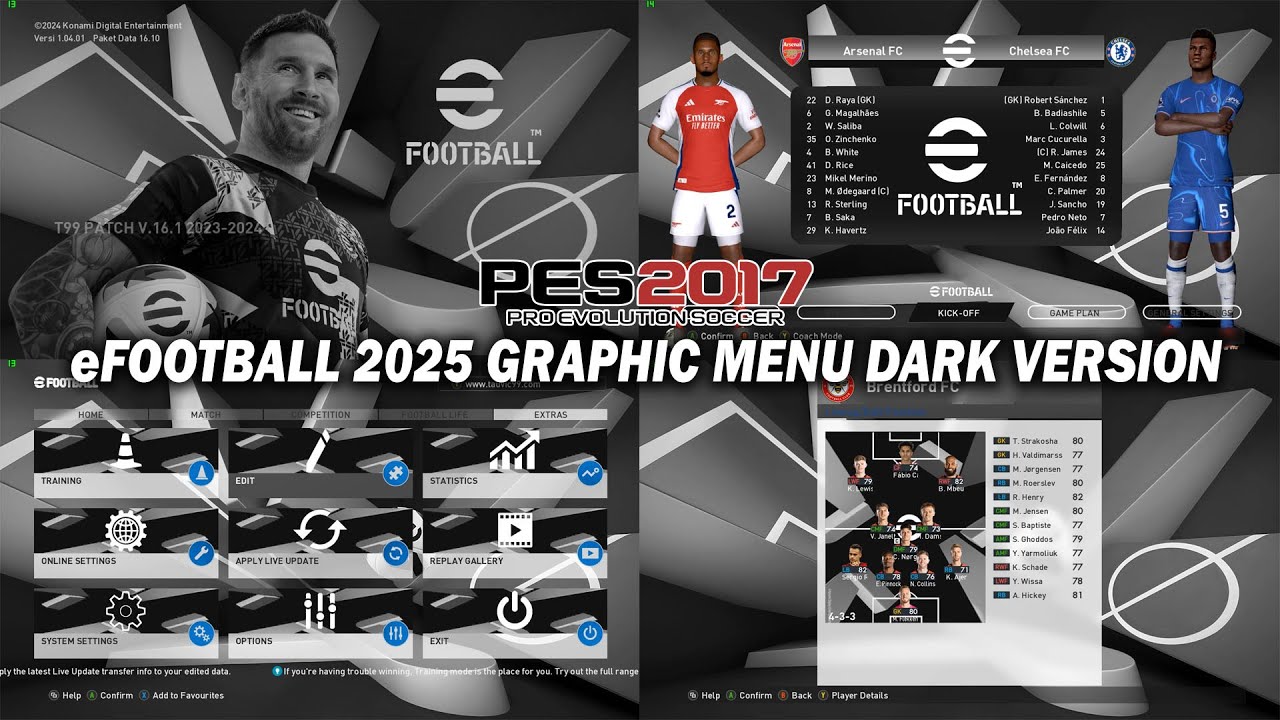 PES 2017 NEW eFOOTBALL 2025 GRAPHIC MENU DARK VERSION - YouTube