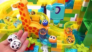 Water Marble Run☆Colorful transparent slider + bamboo marble + building block coaster