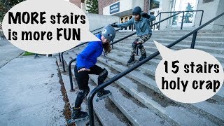 BIG STAIR CASES - How to Ride Stairs on Inline Skates (rollerblades) Part 2 @FlowSkate