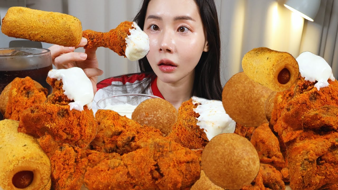핫뿌링클은 처음 먹어봐요! 엄청 맵네요😤 핫뿌링클, 치즈볼, 뿌링핫도그 먹방 Hot Bburinkle, cheese balls, corn dogs Mukbang ASMR