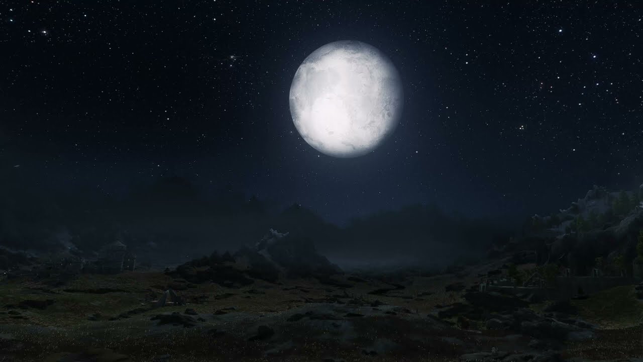 🎬 Moonlit Night in Skyrim | Relaxing Nature Sounds Under the Stars (4K UHD)