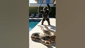 Who Will Win ?Gorilla’s Rage vs Python🦍🐍#viralvideos  #gorilla #python #viral #shorts #pool #rescue
