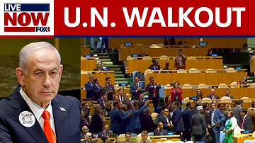 Delegates walk out as Netanyahu speaks at U.N.