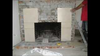 In this picture slide show video we are refacing an older fireplace from brick into tile.