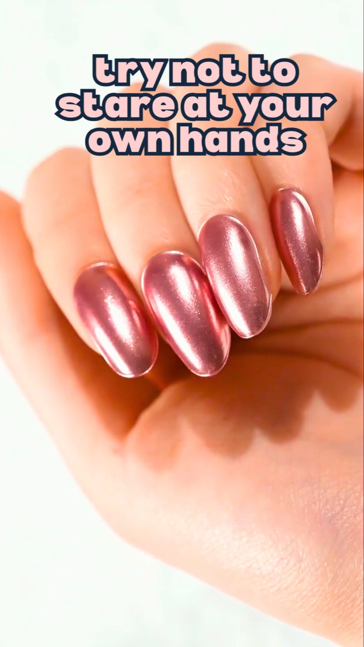Rose Chrome Semi-Cured Gel Nail Strips applied on real nails