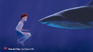 HOW TO DRAW A BOY & SHARK DIGITALLY - (narrated)