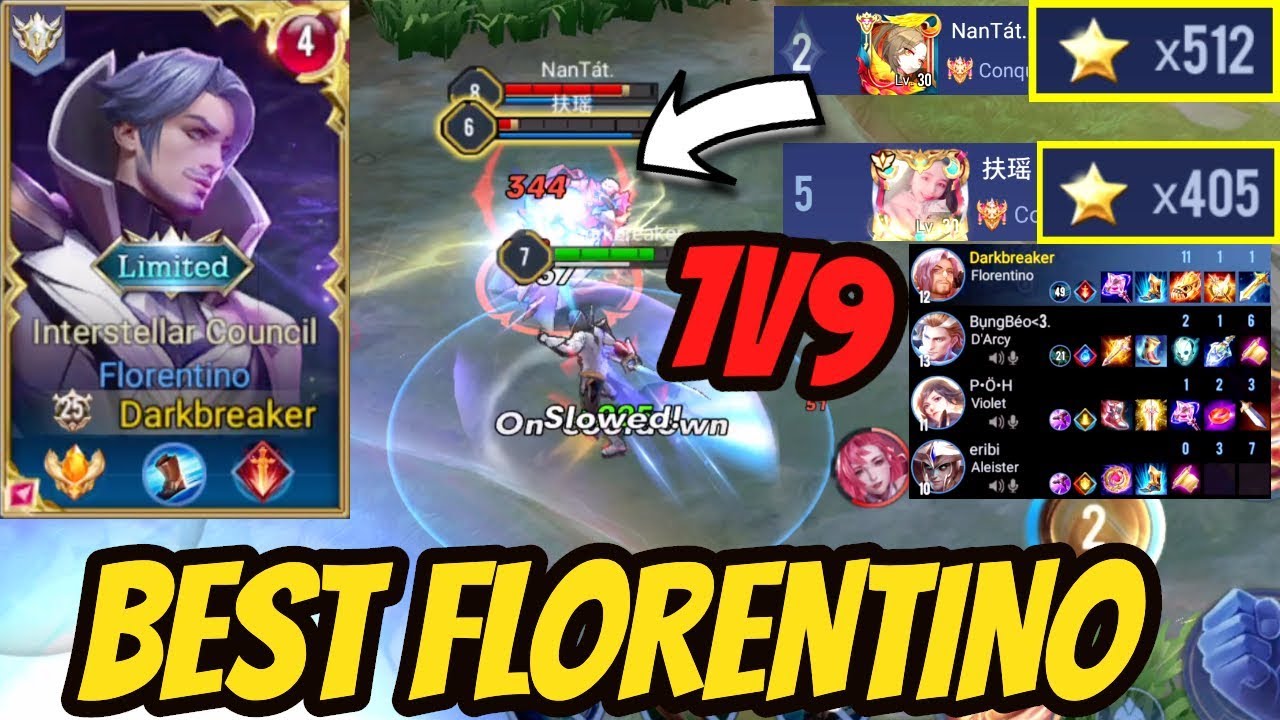 BEST FLORENTINO 1V9 VS TRIO CONQ 1000+ STARS - TOP FLORENTINO  | AoV | 傳說對決 | RoV | Liên Quân Mobile