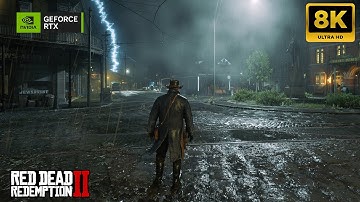 Relaxing Rainy Night Walk as Arthur Morgan in Saint Denis | Red Dead Redemption 2 Thunderstorm