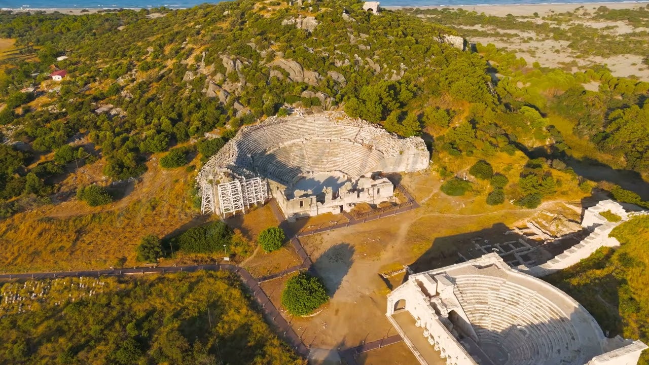 Gelemis, Turkey. Ancient Theatre of Patara integrated into Kursunlu Hill, man-made structure and ...