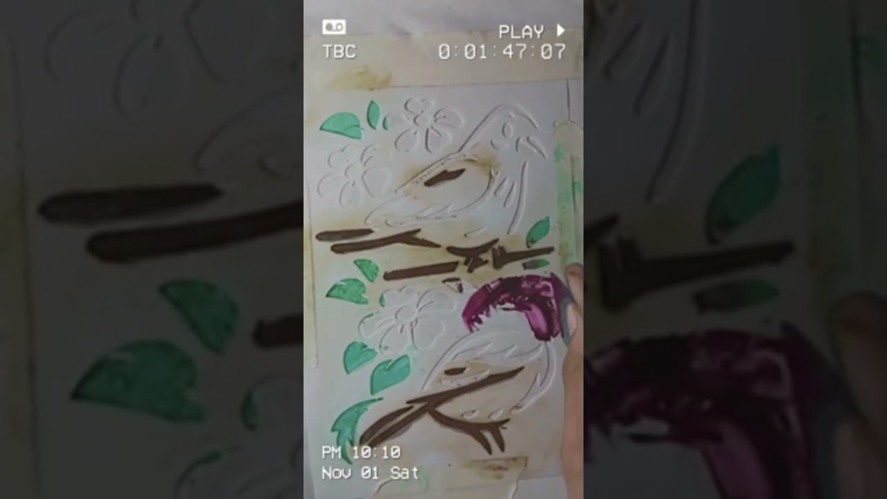 Handpainted nature vibes.🐦🌸Fabric art magic!Two little birds painting love