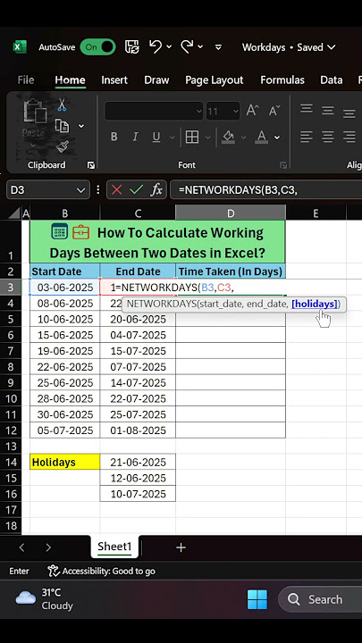 😲 No More Manual Counting! Use NETWORKDAYS in Excel #excel #shortsfeed #shorts