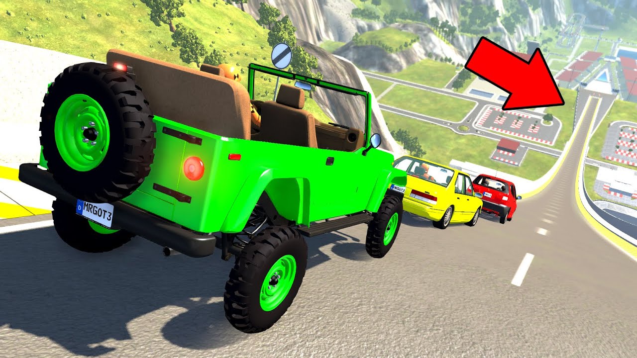 Кто дальше прыгнет? Прыжки машин с трамплина в длину! BeamNG drive ...