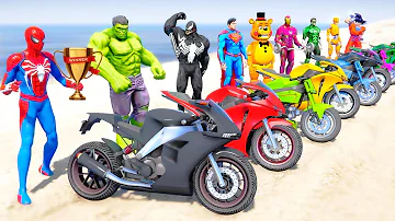 Motorcycles Challenge RACE on Cliff Roads with Superheroes/Spider-Man Goku Hulk Iron Man - GTA 5