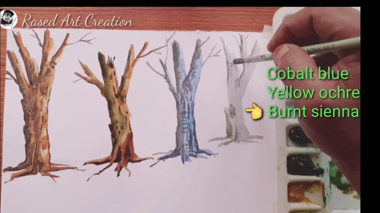 How to paint tree trunk in watercolour step by step/ Watercolour for