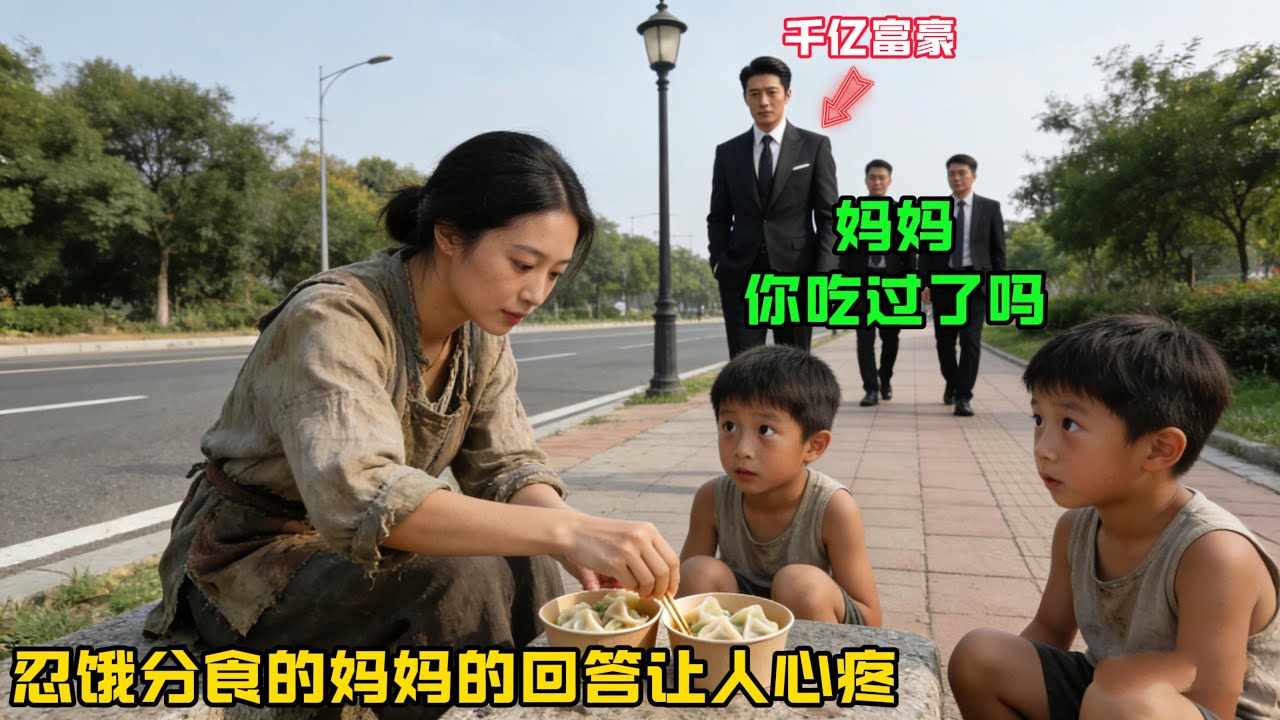 “媽媽，你吃過了嗎？”雙胞胎兒子問忍餓分食的媽媽，她的回答惹人疼，千億富豪目睹全程後做的決定太暖心！#感人故事 #感人壹幕 #故事分享