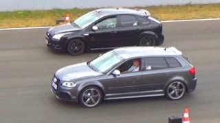 Audi RS3 VS Ford Focus ST RS - 1/4 Mile Drag Race Viertelmeile Rennen Acceleration Sound
