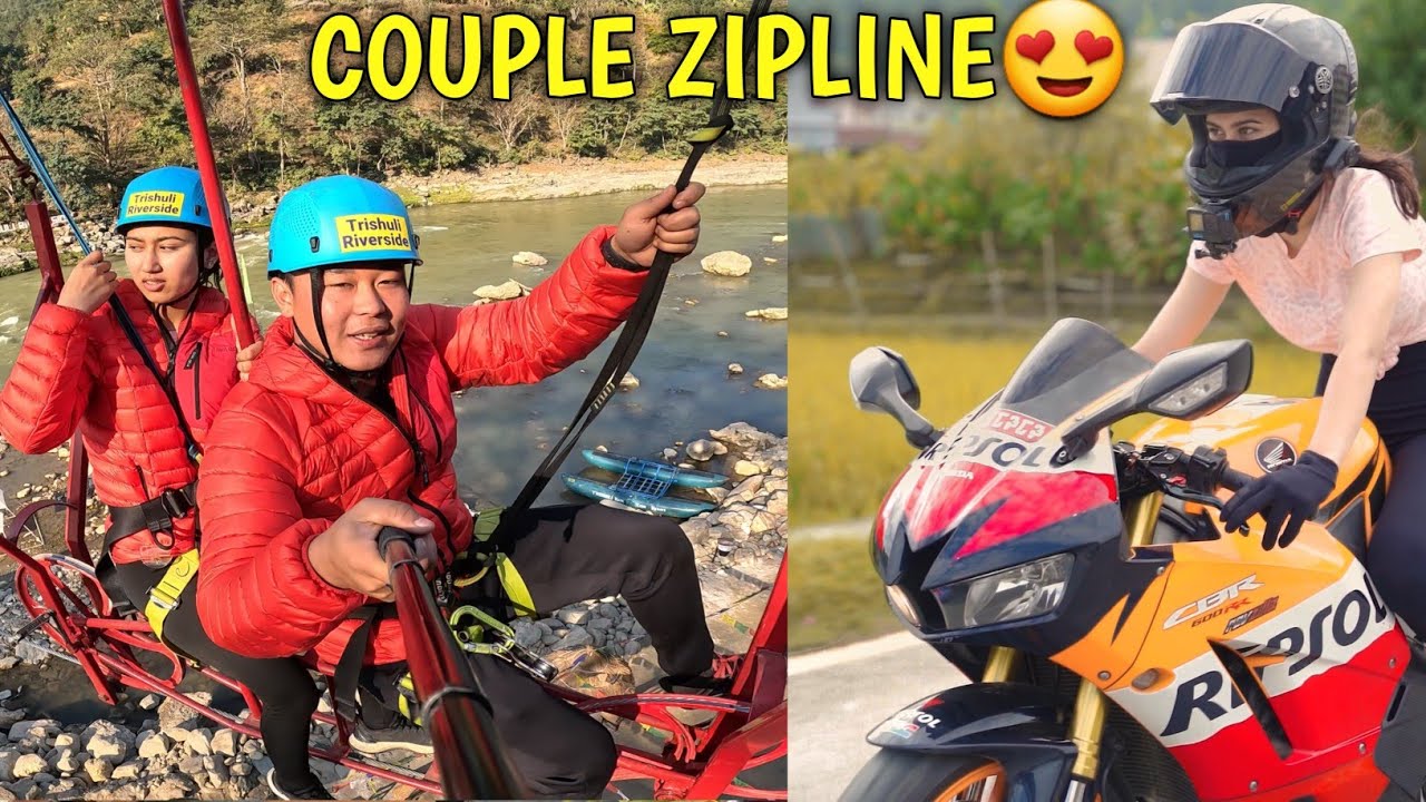COUPLE ZIPLINE GARDAI TRISHULI MA😍 / MOTOVLOGGER / POKHARA ON SUPERBIKE / @alishakhadgi9769