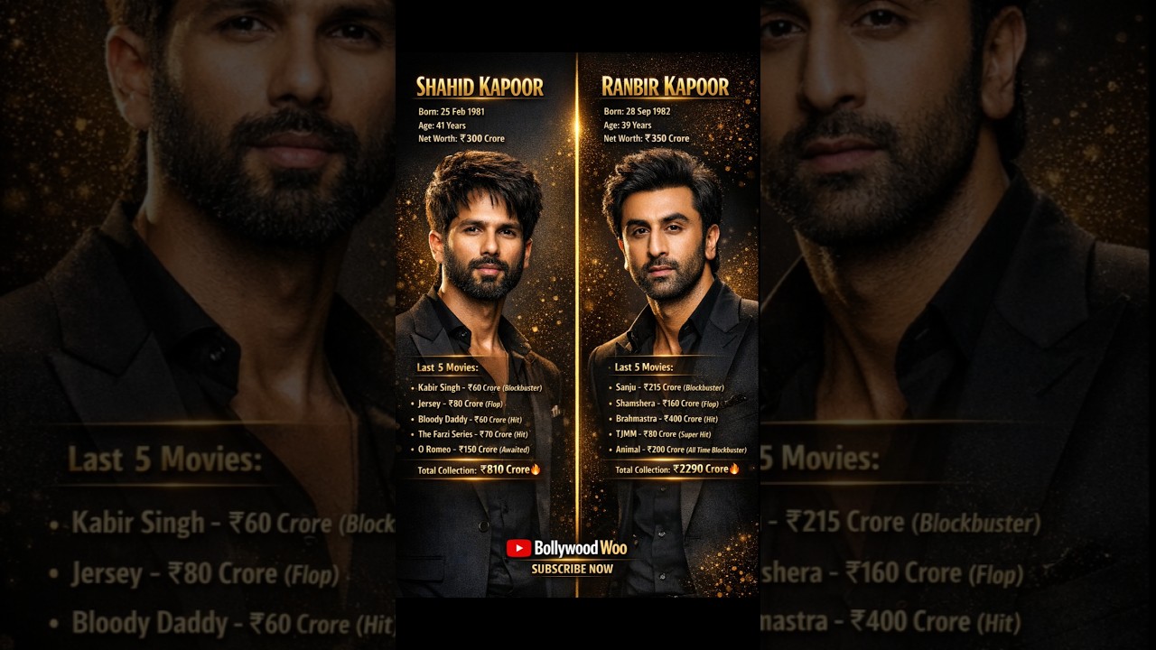 🔥 Shahid Kapoor vs Ranbir Kapoor – Last 5 Movies Box Office Comparison 🔥 