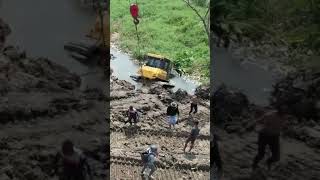 Incredible dozers fall in water #shorts