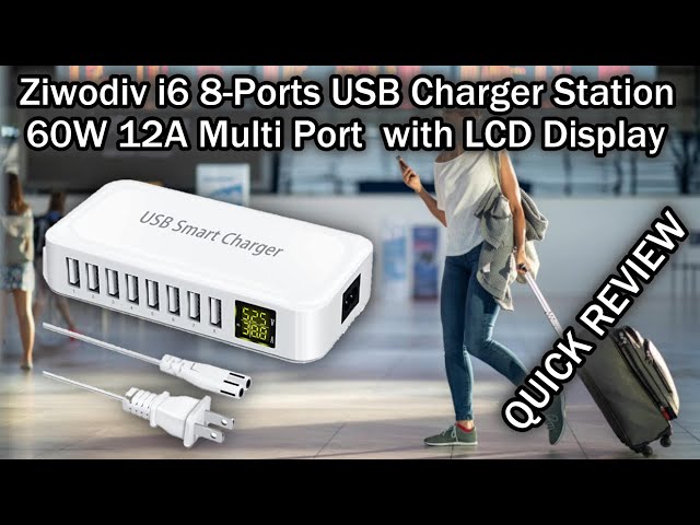 USB C Charging Station, Desktop Smart Multi Port USB Charging Station with  LCD Display for Multiple Devices, 8 Ports 60W/12A USB Charger Station for  iPad iPhone Android Phone and Tablet (White) 