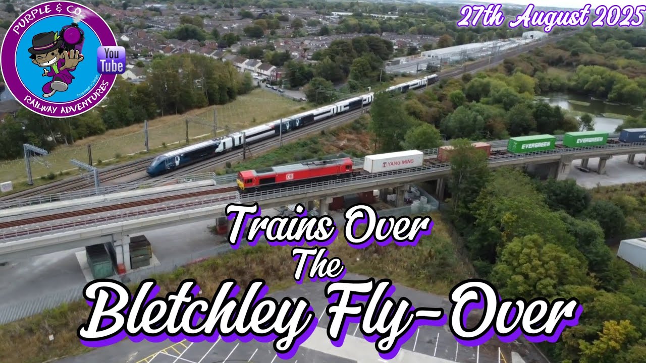 Trains over the Bletchley fly-over - 28th August 2025