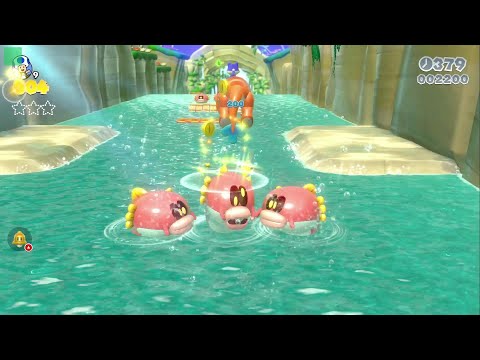 Super Mario 3D World 1 4 Plessie S Plunging Falls Green Stars Stamp 100 Gameplay Walkthrough 
