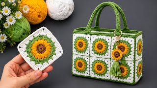 🌻 Sunflower Granny Square Crochet Bag | Easy & Beautiful Crochet Motif Tutorial #crochetmotif 