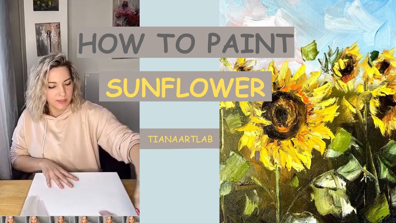 How to paint Sunflowers with oil paints, palette knife and fan brush # ...