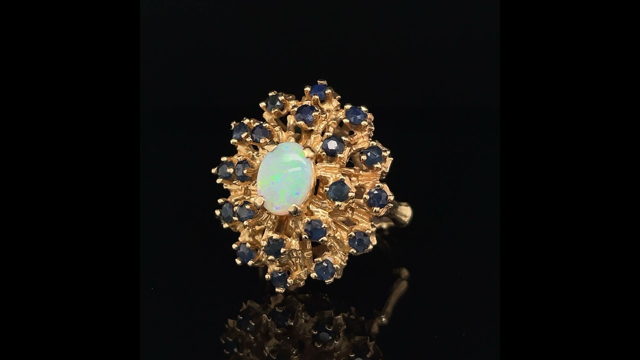 Stunning Estate Opal and Sapphire Ring In 14Kt Gold