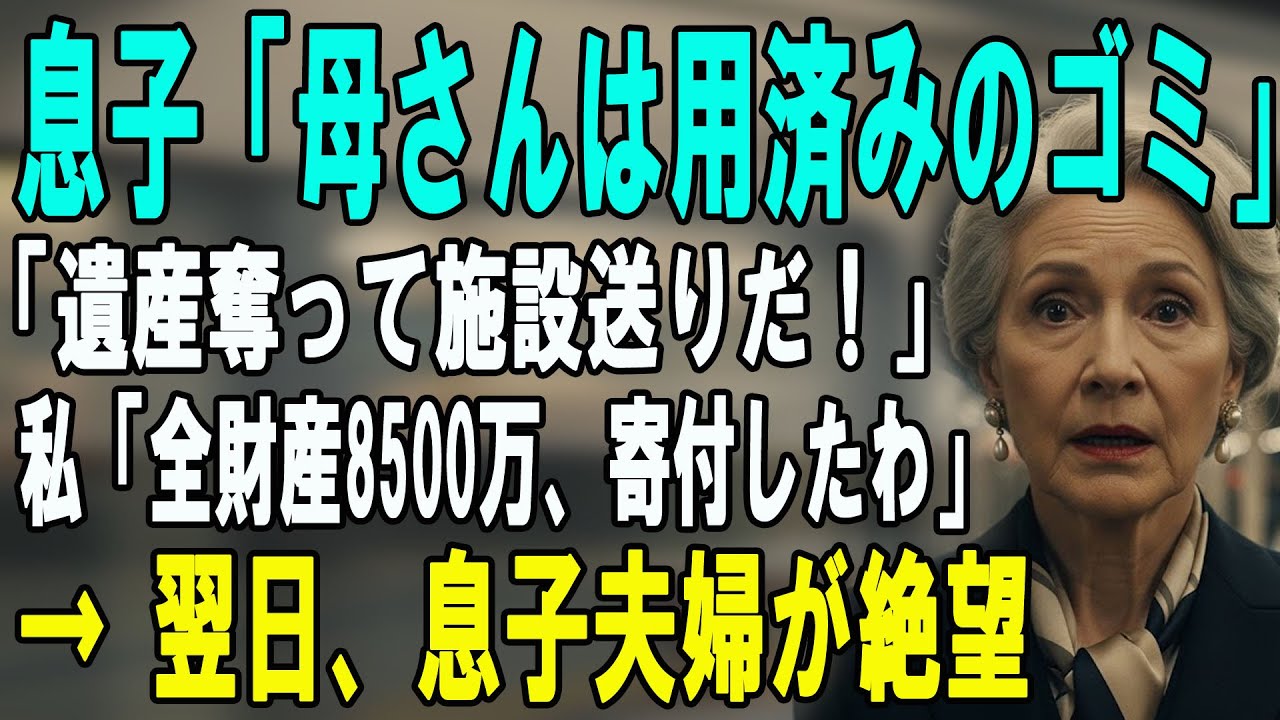 「早く死んで遺産よこせ」私をゴミ扱いして施設に送る息子夫婦に、8500万を全額寄付した通知書を送った結果…【シニアライフ】【60代以上の方へ】
