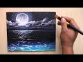 Acrylic painting of beautiful Moonlight night sky landscape step by step
