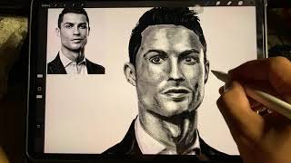 CR 7 का आर्ट स्केच आईपैड प्रो पर प्रोक्रिएट ऐप में बनाया गया है। screenshot 5