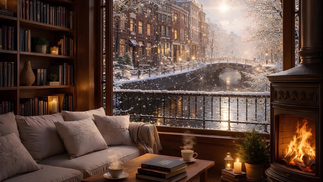 Peaceful Winter Jazz Café ❄️ | Warm Piano Music & Cozy Snowy Ambience