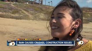 rain causes crashes, construction issues in San Diego