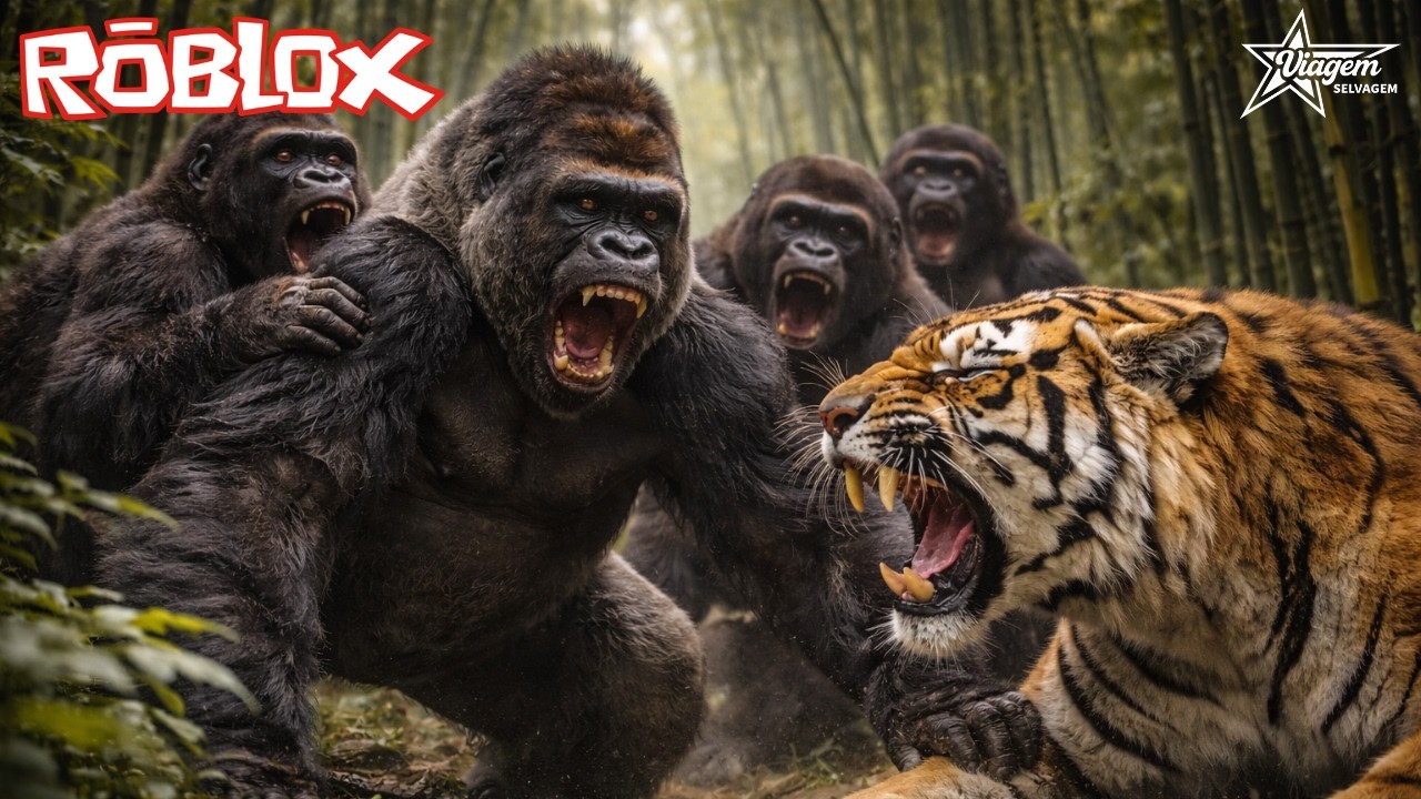 FAMILIA DE GORILAS COM PROBLEMAS COM TIGRES NO REALISMO - JUNGLE LIFE ROBLOX ( IMPÉRIO ANIMAL )
